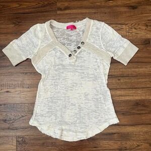 Almost Famous Burnout Henley Top Cream Short Women Small Streetwear Y2K Casual